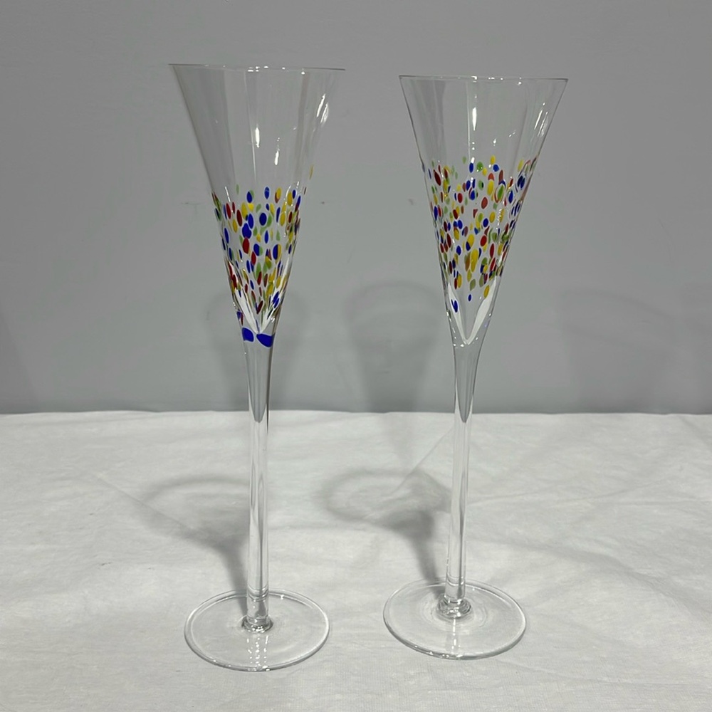 Leonardo Millefiori 11” Champagne Flutes hand-blown art glass Set of 2
